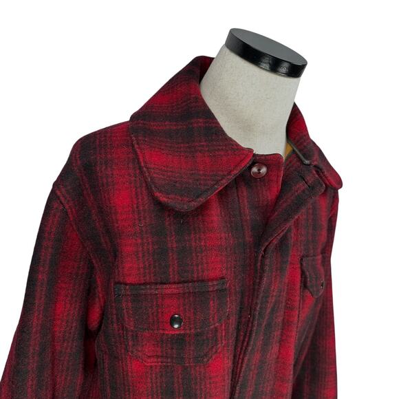 Vintage Woolrich Jacket Men’s 44 Red Black Plaid Wool 30s 40s Hunting Coat Heavy - Picture 2 of 13